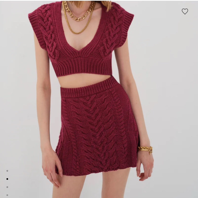 Burgundy Knit Crop Top And Skirt Set